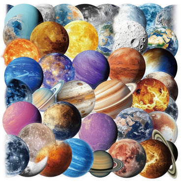 10/50PCS Cartoon Moon Planet Stickers Transparent PET Material Decals Decoration Luggage Laptop Guitar Car Bike Sticker Kids Toy (Online Order Only)