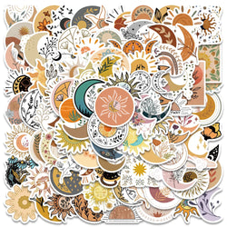 50PCS Boho Moon Sun Flower Stickers Waterproof Decals for Laptop Scrapbooking (ONLINE ORDER ONLY)