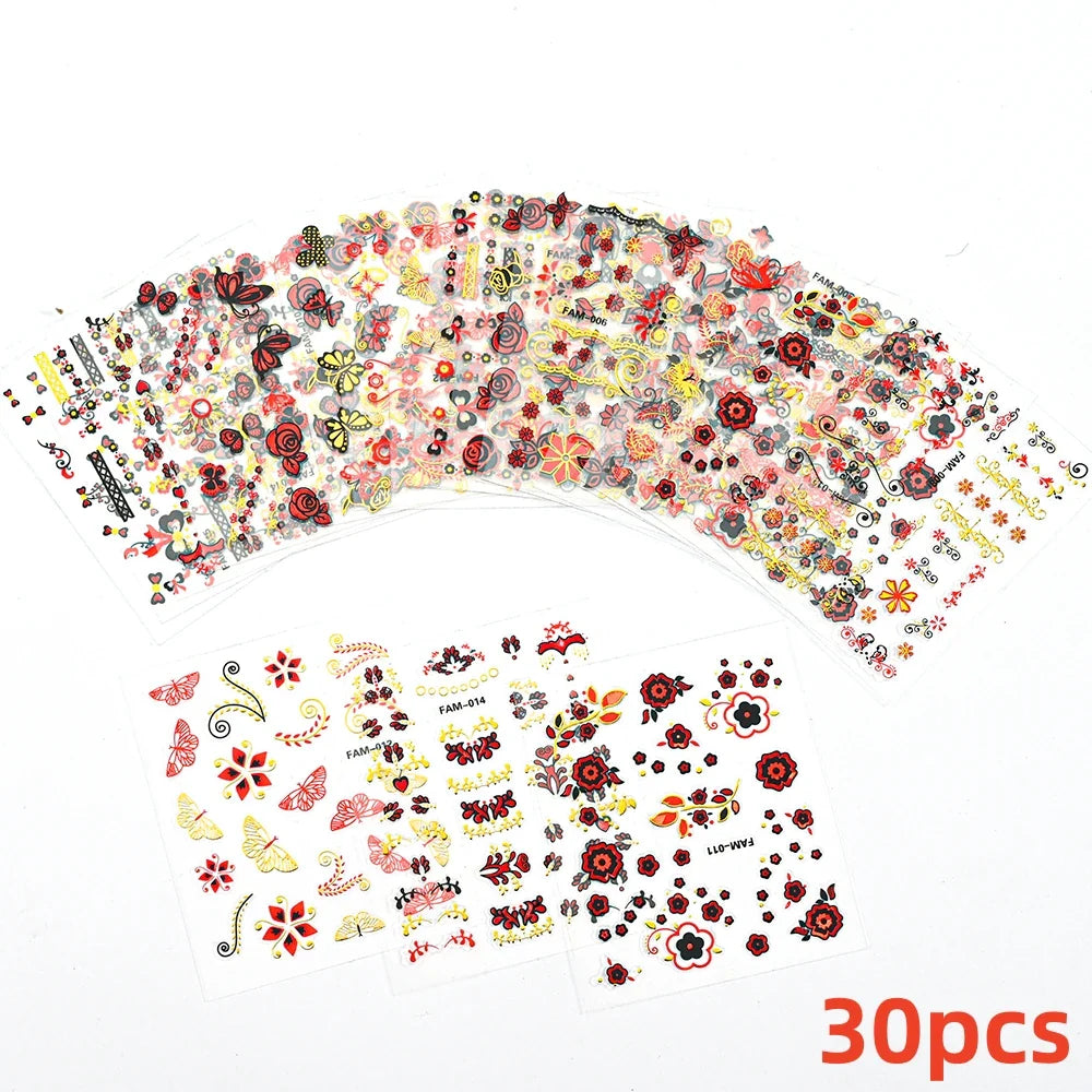 50 Sheets! 3D Flower Nail Art Stickers Decals NOT Repeat Black/White/Colorful Self Adhesive Nail Sticker Decals Random Pattern * (ONLINE ORDER ONLY)
