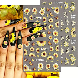 1pc Chic Sunflower 5D Nail Art Stickers Self-Adhesive Waterproof & Sustainable Decals for DIY Manicure Perfect for All Seasons * (ONLINE ORDER ONLY)