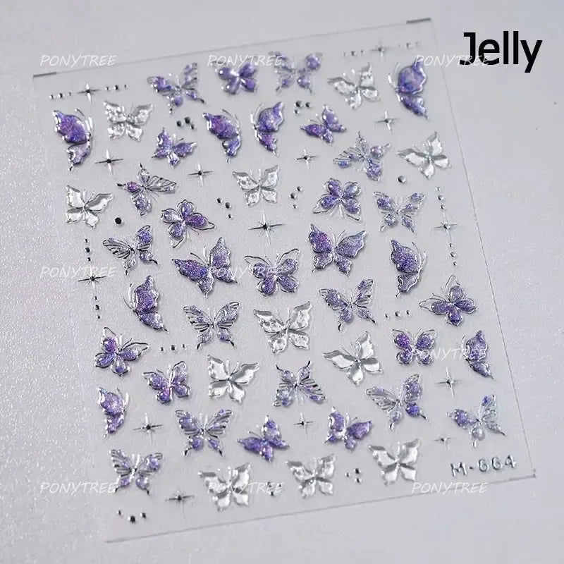 Green Blue Glass Butterfly Lily Flowers Star Line Water Droplet Charming Shiny Self Adhesive Nail Art Stickers Manicure Decals (ONLINE ORDER ONLY)