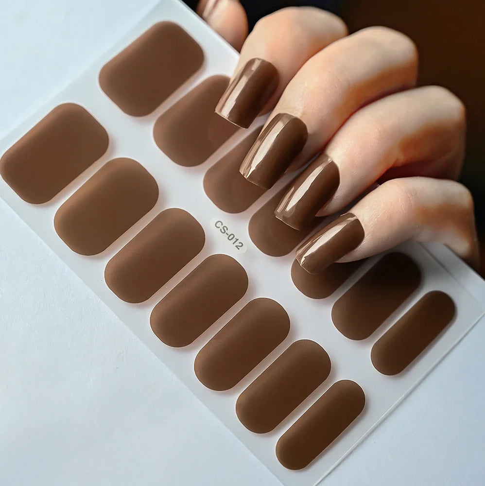 14Tips Solid Color Stickers Nail Art Supplies European & American Simple Decals Oil Film Decals Press on Nails Stickers Designer (ONLINE ORDER ONLY)