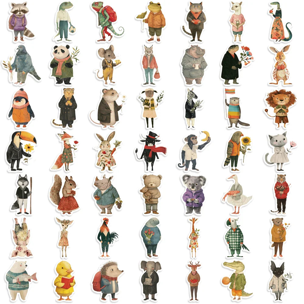 50pcs Vintage Animals Cliparts Stickers Aesthetic Motorcycle Phone Car Skateboard Laptop Sticker Decal Classic Kids Toy (Online Order Only)