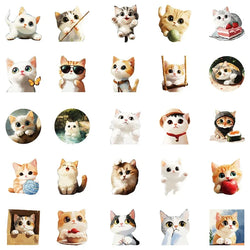 10/30/50PCS Kawaii Oil Painting Cat Sticky PVC Sticker Aesthetic DIY Decoration Scrapbooking Hand Accounting Supplies for Kids (ONLINE ORDER ONLY)