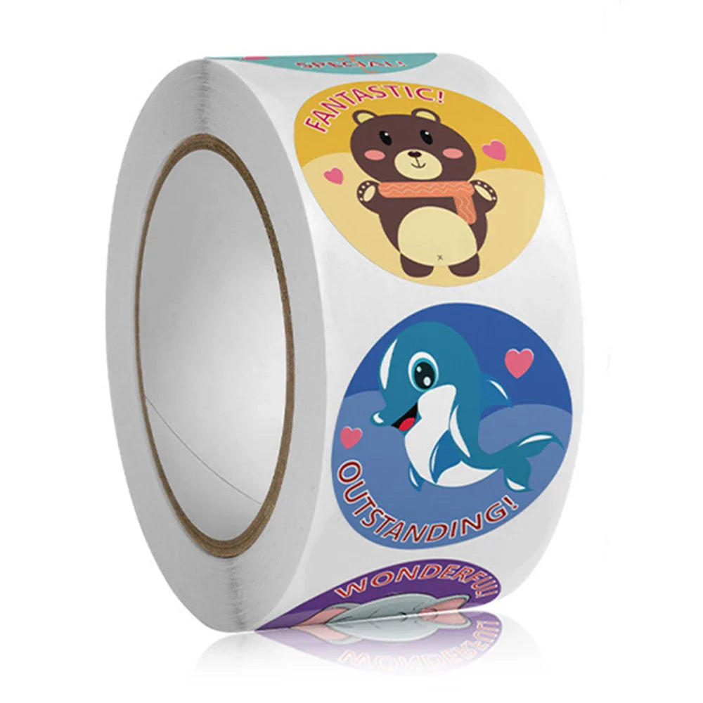 100-500pcs Round Cartoon Toys Animal stickers for kids Teacher Reward Encourage Sticker Office Stationery for children (Online Order Only)