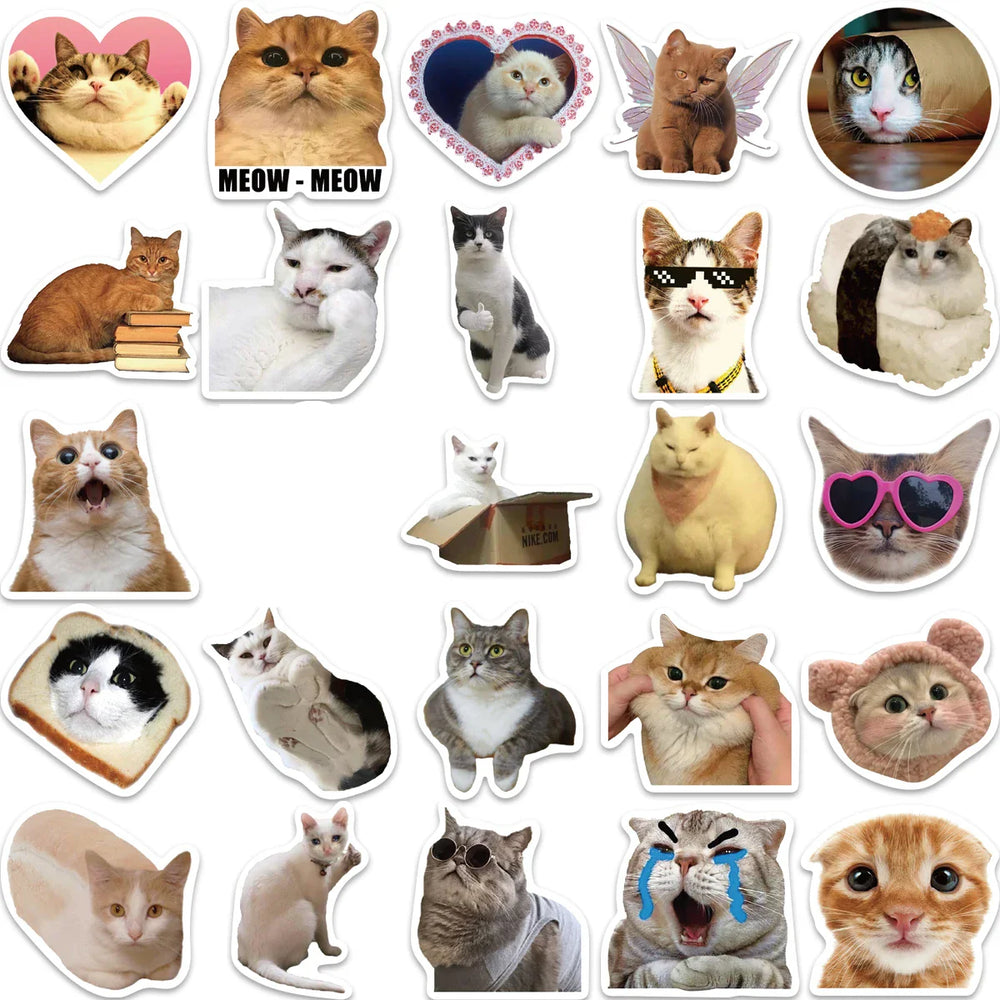50PCS Cute Cat Stickers For Skateboard Scrapbook Water Bottle Laptop Luggage Kids Toys Vinyl Waterproof Funny Cats Decals (ONLINE ORDER ONLY)