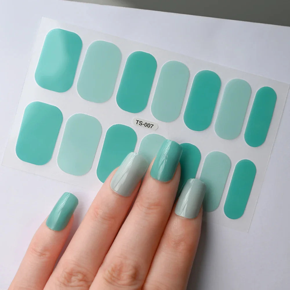 14Tips Solid Color Stickers Nail Art Supplies European & American Simple Decals Oil Film Decals Press on Nails Stickers Designer (ONLINE ORDER ONLY)