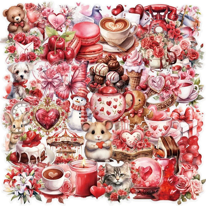 50PCS Kawaii Red Love PET Sticker Aesthetic Decoration Scrapbooking Stationery DIY Hand Accounting Supplies for Kids (ONLINE ORDER ONLY)