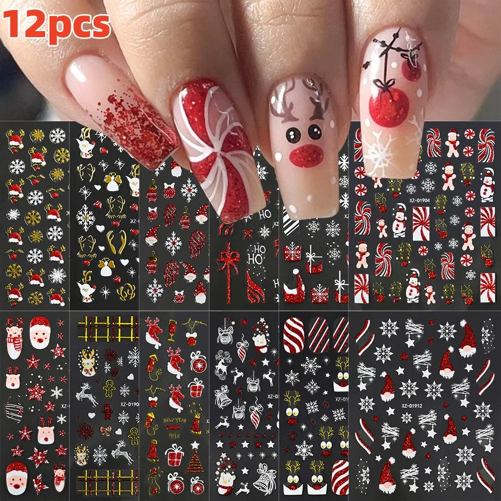 6pcs/Set Blue Gold Glitter French Design 5D Nail Stickers Curve Lines Swirls Wave Nail Sliders Reflective Flakes Decals Manicure (ONLINE ORDER ONLY)