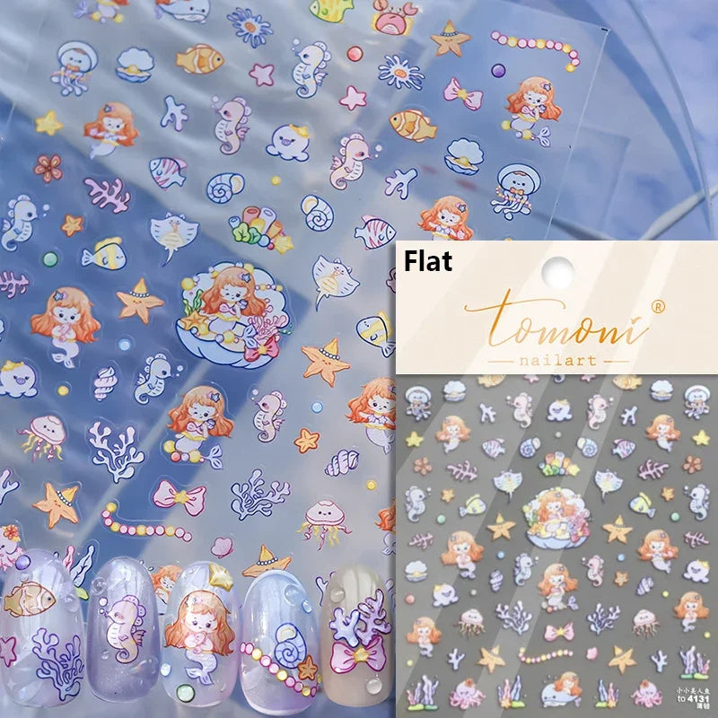 Summer Beach Dreamy Water Bubble Mermaid Shell Conch Starfish Jellyfish Soft Relief Decoration Nail Art Stickers Manicure Decals (ONLINE ORDER ONLY)