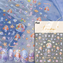 Summer Beach Dreamy Water Bubble Mermaid Shell Conch Starfish Jellyfish Soft Relief Decoration Nail Art Stickers Manicure Decals (ONLINE ORDER ONLY)