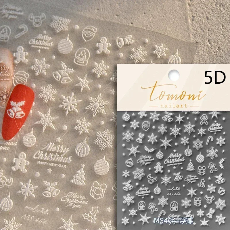 Winter Christmas Crystal Delicate Hexagon Romantic Laser Silver Chic Snowflakes Self Adhesive Nail Art Sticker 5D Manicure Decal (ONLINE ORDER ONLY)