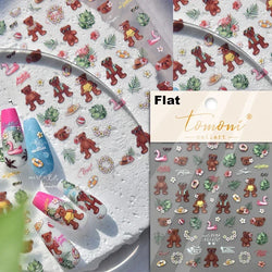 Retro Love Heart White Lace flower Bowknot Tie Pink Bear Flower Strawberry Adhesive Nail Art Stickers Rhinestone Manicure Decals (ONLINE ORDER ONLY)