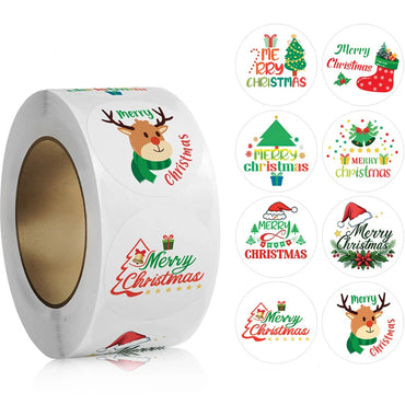 100-500pcs Christmas Tree Santa Claus Merry Christmas Stickers 2.5cm Thank You Stickers for Gift Sealing Holiday Candy Bag Decor (ONLINE ORDER ONLY)