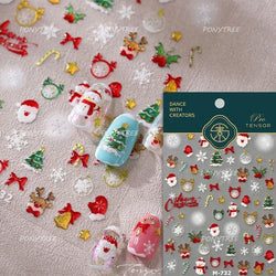 Apple Bear Bunny Snowman Winter Tree Bell Dog Self Adhesive Nail Art Stickers Snowflake Santa Claus Rhinestone Manicure Decals (ONLINE ORDER ONLY)