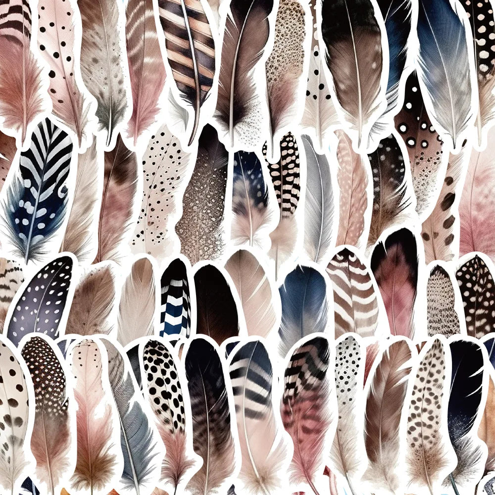 10/30/64PCS Cute Feather Stickers Aesthetic Decorative PVC Waterproof Phone Suitcase  Skateboard Notebook Phone Wall Decals Toys (Online Order Only)