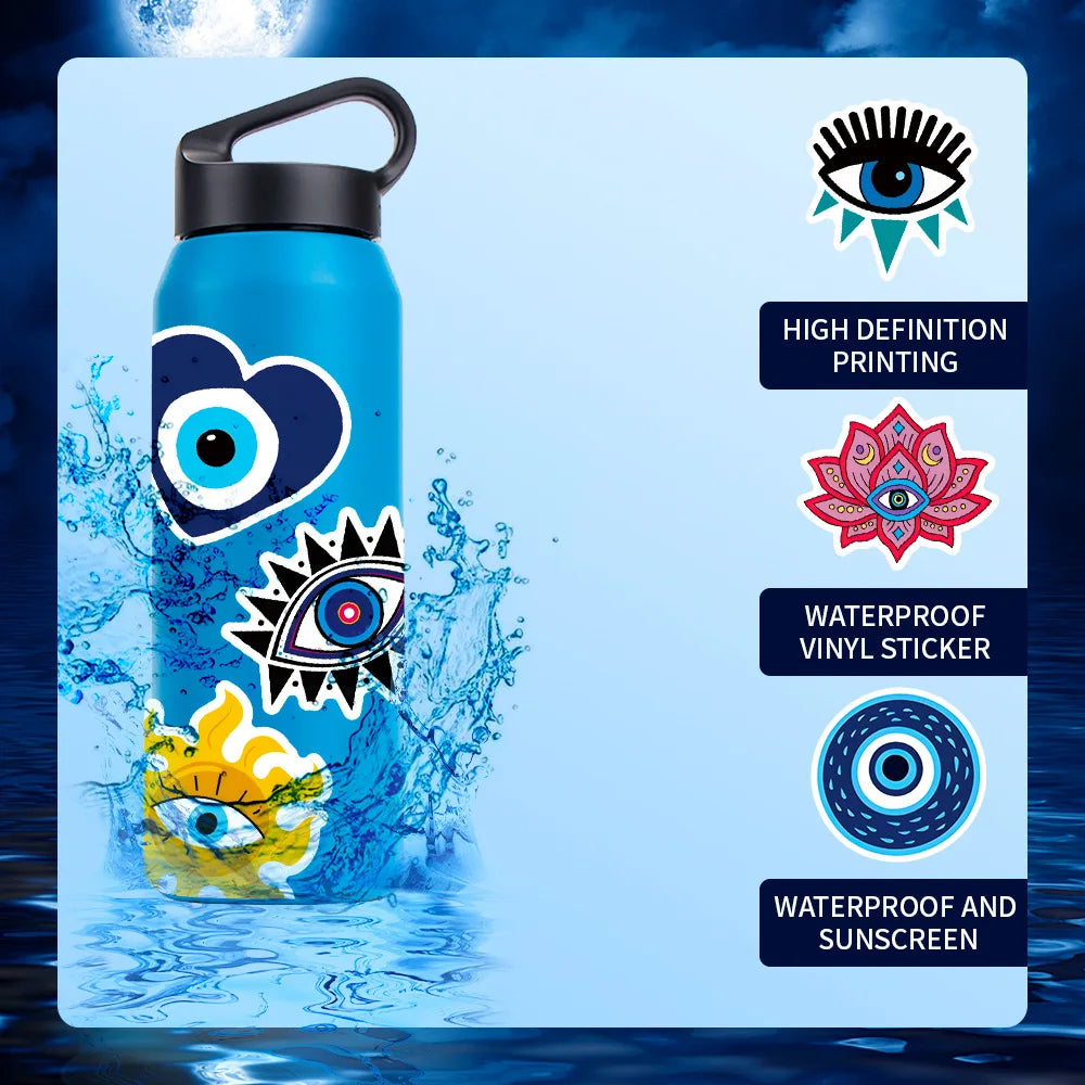 10/30/50PCS Cool Turkish Evil Eye Stickers Aesthetic Decals For Kids Phone Laptop Guitar Luggage Car Waterproof Sticker Kid Toys (ONLINE ORDER ONLY)