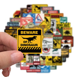 Dinosaur Warning Sign Stickers - 10/30/60PCS for Kids DIY Laptop Phone Fridge Car Decor (ONLINE ORDER ONLY)