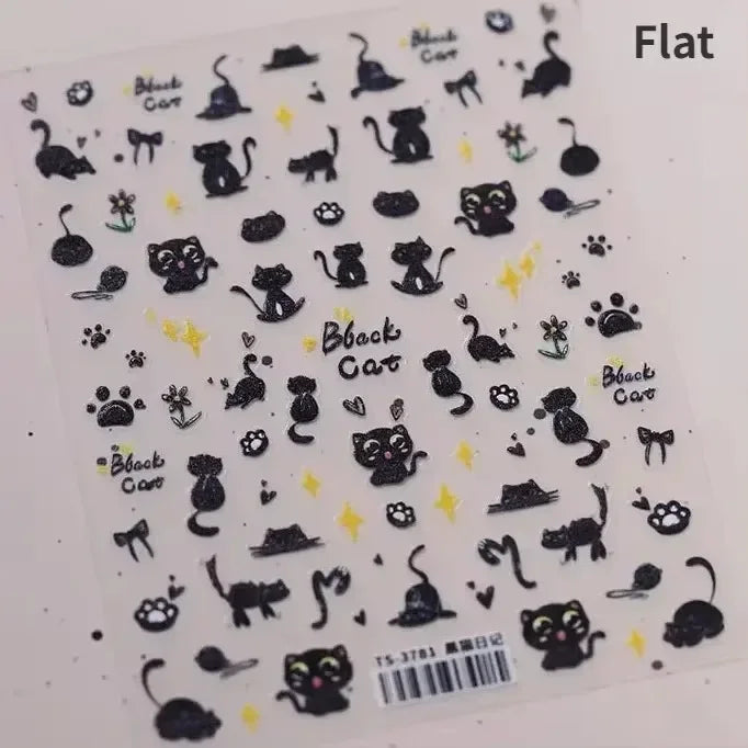 Cute Cat Eye Fishbone Animals Leopard Cat Ginger Cat Kitten Exclamation Point Paw Self Adhesive Nail Art Sticker Manicure Decals (ONLINE ORDER ONLY)