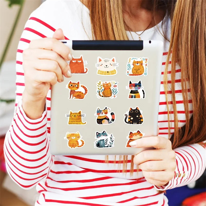 10/30/50PCS Cartoon Japanese Cat PVC Sticky Sticker Aesthetic Stationery DIY Decoration Scrapbooking School Supplies for Kids (ONLINE ORDER ONLY)
