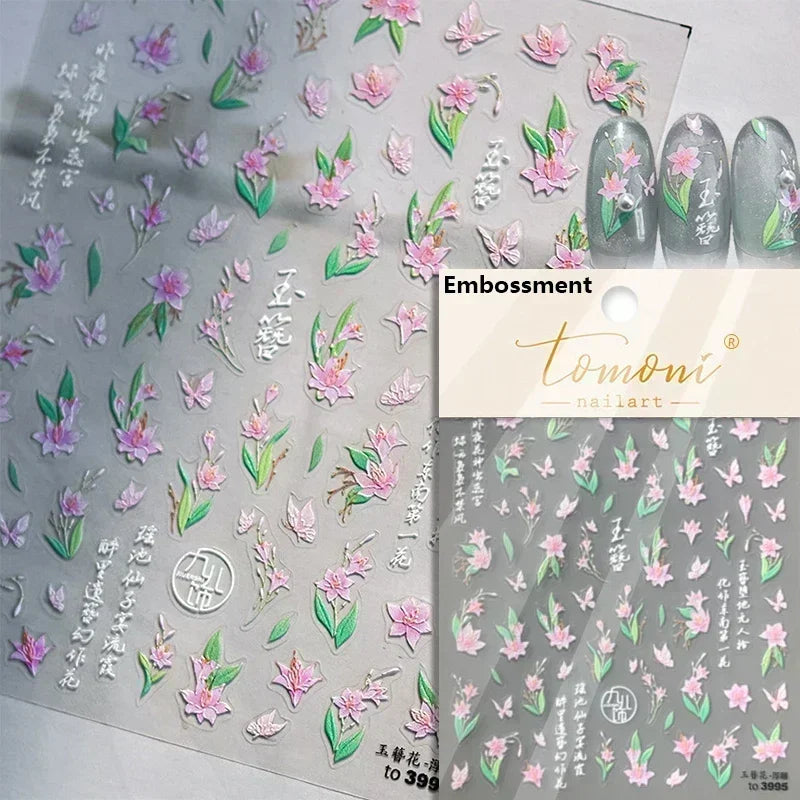 Hummingbird Iris Butterfly Peony Rose Tulip Daisy Lily Flowers Morning Glory Pearl Rhinestones Nail Art Sticker Decoration Decal (ONLINE ORDER ONLY)