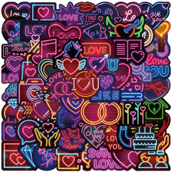 64PCS Neon Valentine's Stickers Waterproof Decals for Phone, Laptop, Skateboard, Car (Online Order Only)