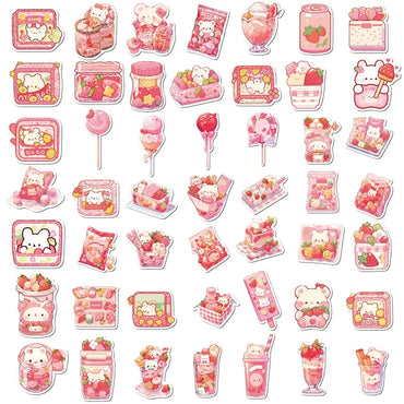 10/30/50PCS Cute Pink Food PVC Sticker Aesthetic Children's Decoration Scrapbooking Korean Stationery School Supplies for Kids (ONLINE ORDER ONLY)