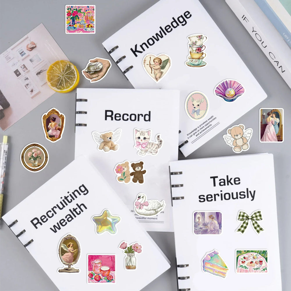 50Pcs Mystery Labels Stickers Retro DIY Aesthetics Waterproof Decals For Suitcase Scrapbooking Laptop Sticker (Online Order Only)