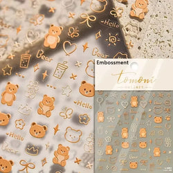Flat Small Pink Brown Halo Dyeing Love Heart Geometric Leopard Shiny Jelly Chic Embossed Relief Nail Art Stickers Manicure Decal (Online Order Only)