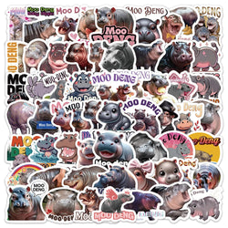 Moo Deng Hippo Cartoon Stickers for Phone Laptop Luggage Skateboard - 10/30/60PCS (Online Order Only)