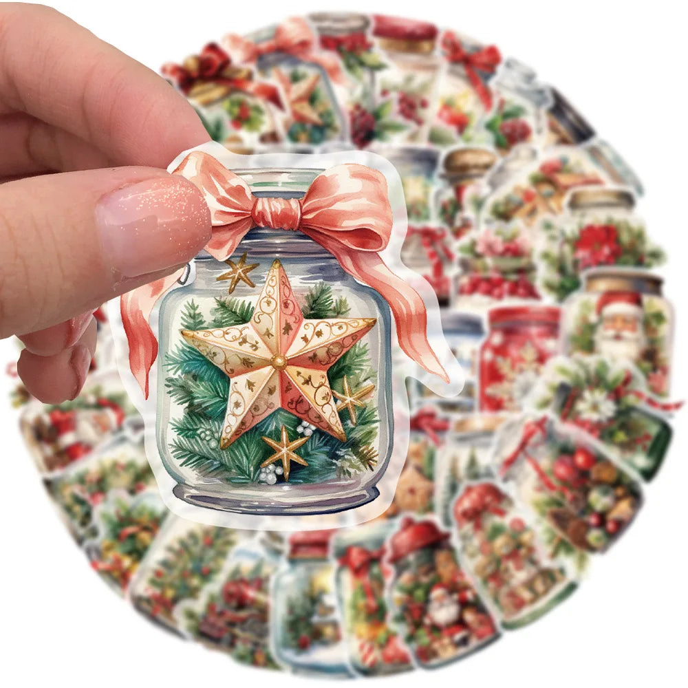 10/50PCS Cute Christmas Wishing Bottle Stickers Cartoon Santa Claus Decals Party Decoration Laptop Phone Luggage Fridge Gifts (ONLINE ORDER ONLY)