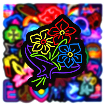10/30/50PCS Neon Light Sticker Graffiti Sticker Scrapbook Notebook Car Guitar Wall Sticker Motorcycle Cute Cartoon Decoration (ONLINE ORDER ONLY)