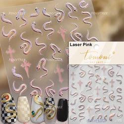 Chic Purple Serpent Flower Winding Snake Elements Shiny Dreamy Animals Self Adhesive Nail Art Sticker Embossment Manicure Decals (ONLINE ORDER ONLY)