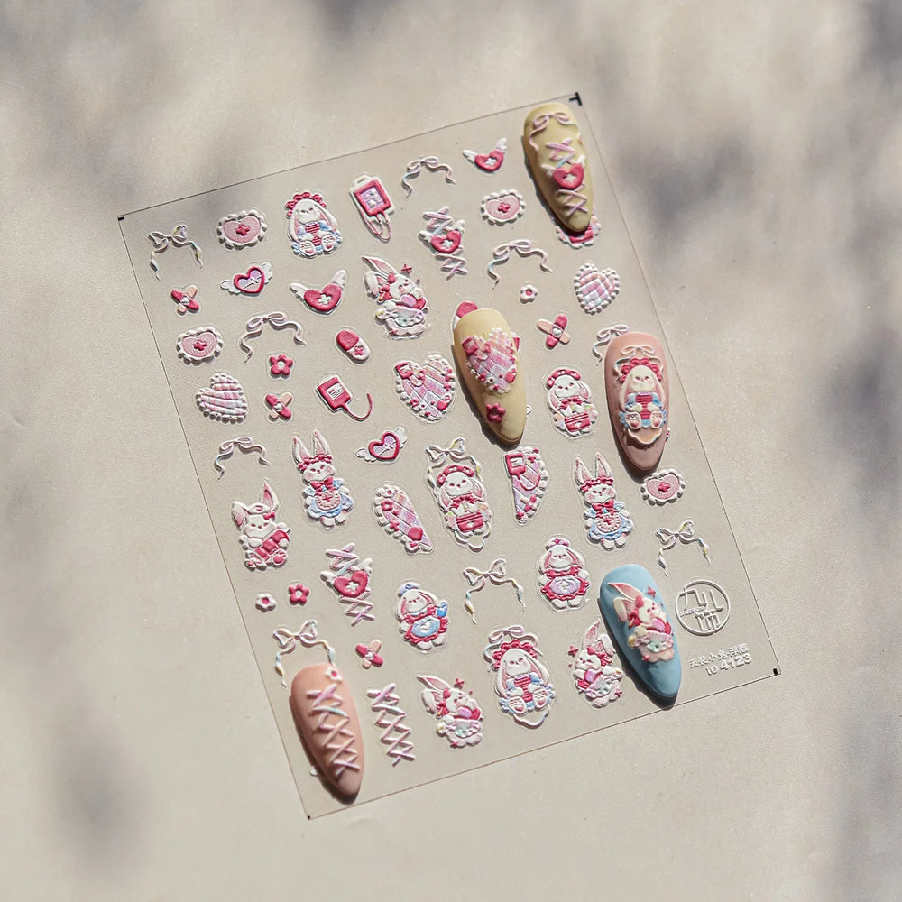 Bunny Love Heart Rabbit Nurse Cut Wound Bowknot Pill Flower Medicine Treatment Self Adhesive Nail Art Stickers Manicure Decals (ONLINE ORDER ONLY)