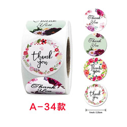 50-500pcs Labels Roll Flower Thank You Stickers 1inch Adhesive Labels Stickers for Gift Decoration Stationery Wrapping Supplies (ONLINE ORDER ONLY)