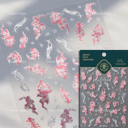 Pink Lotus Flower Red Gold Koi Carp Fish Tail Fancy Carp Self Adhesive Nail Art Decorations Stickers Manicure Decals Wholesale (ONLINE ORDER ONLY)