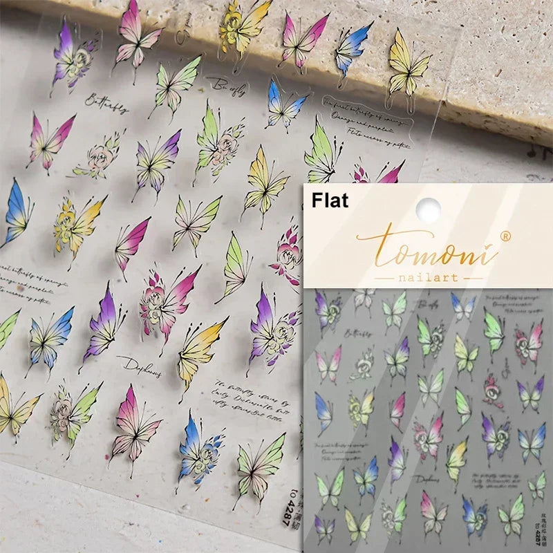 Charming Golden Gradient Shiny Rhinestone Jelly Butterfly Flower Petal Bowknot 3D Self Adhesive Nail Art Sticker Manicure Decals (ONLINE ORDER ONLY)