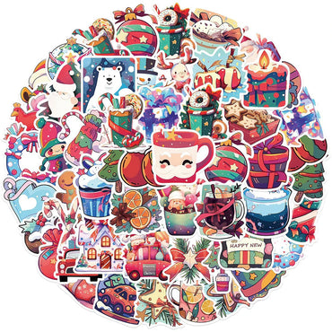 10/30/50PCS Cute Christmas Cartoon Stickers Santa Claus Decals Toys DIY Skateboard Fridge Phone Funny Waterproof Graffiti Gift (ONLINE ORDER ONLY)