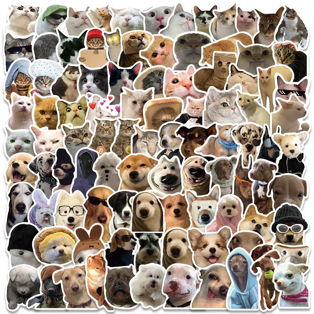 10/50/100pcs Cute Dog Cat MEME Funny Animals Stickers Kawaii Cartoon Decals Fridge Skateboard Notebook Luggage Phone Sticker Toy (Online Order Only)
