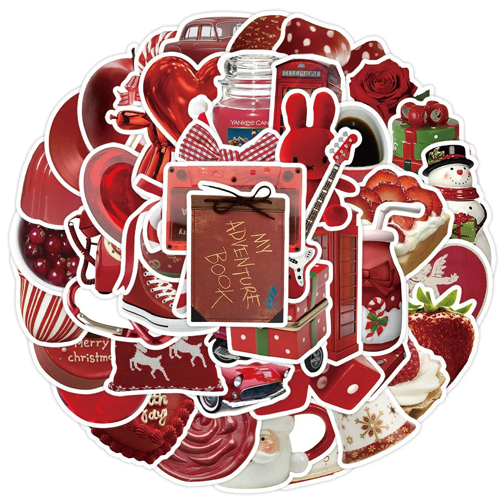 Aesthetic Red Stickers Vintage Cartoon Decals for Laptop Phone Suitcase Notebook (ONLINE ORDER ONLY)
