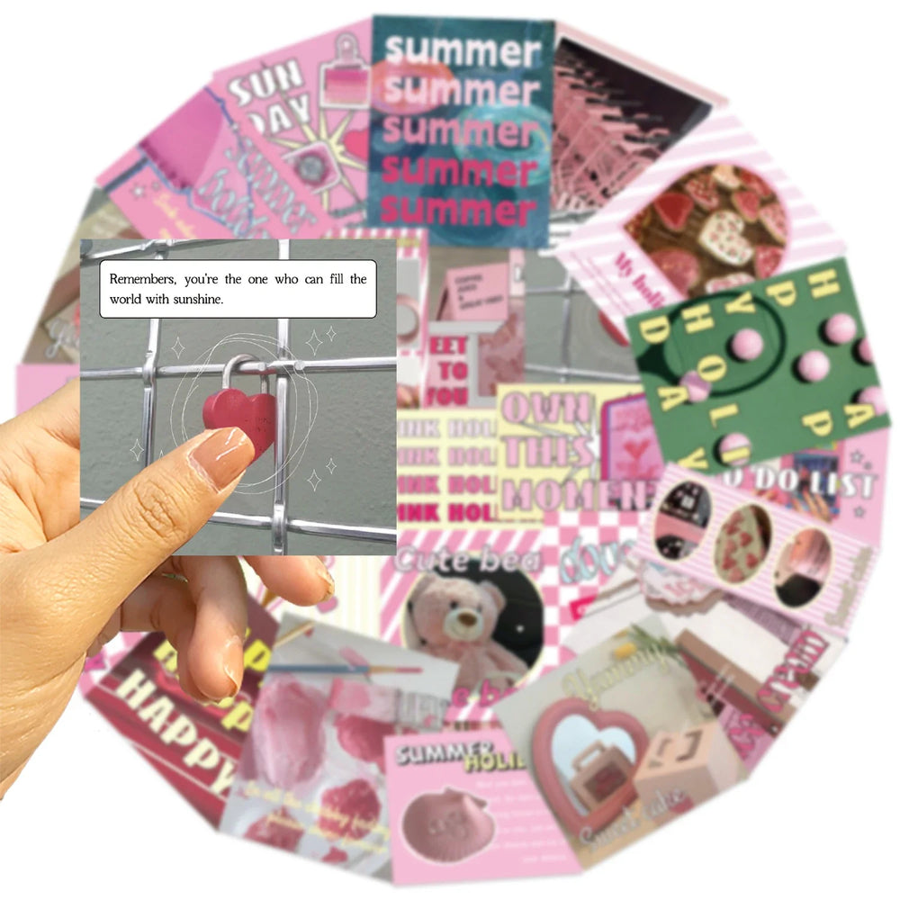 30Pcs Pink Holiday Stickers Aesthetic Art PVC Decals Scrapbooking Label Diary Stationery Computer Refrigerator (ONLINE ORDER ONLY)