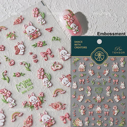Dreamy White Lace Bowknot Purple Pink Gradual Tulip Flower Butterfly Garden Relief Adhesive Nail Art Stickers Manicure Decals (Online Order Only)