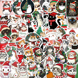 50pcs Cute Christmas Cat Graffiti Stickers Aesthetic DIY Luggage Bike Phone New Year Gift Decoration Sticker Toy (ONLINE ORDER ONLY)