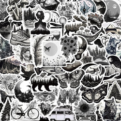 INS Style Black White Cartoon Stickers Decals for Laptop, Skateboard, Motorcycle, Phone - Waterproof, 10/30/60pcs (ONLINE ORDER ONLY)