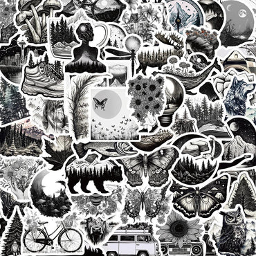 INS Style Black White Cartoon Stickers Decals for Laptop, Skateboard, Motorcycle, Phone - Waterproof, 10/30/60pcs (ONLINE ORDER ONLY)