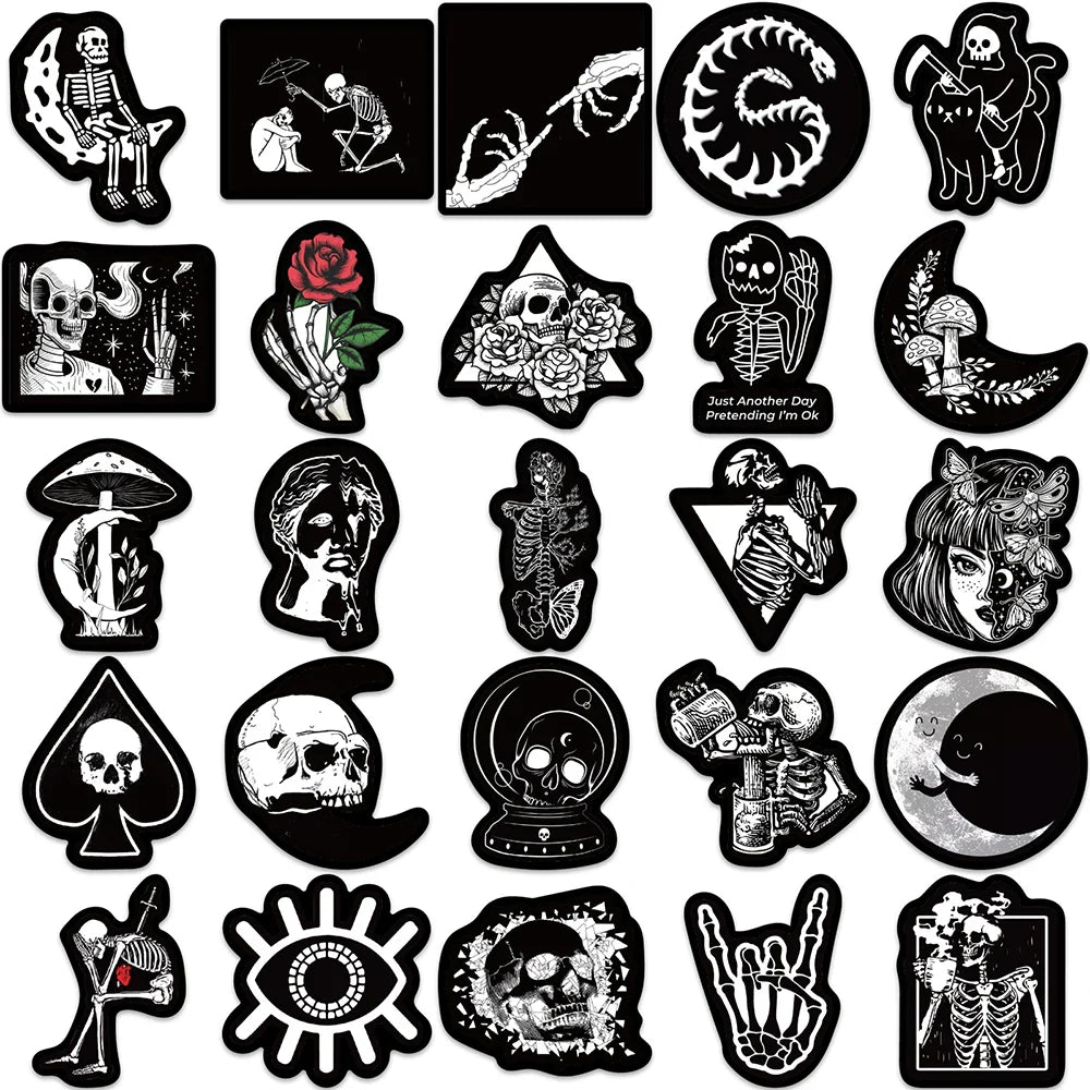 10/30/50PCS Horror Gothic Black Stickers Art Graffiti Decals Laptop Phone Suitcase Notebook Skateboard Car Cool Sticker DIY Toys (ONLINE ORDER ONLY)