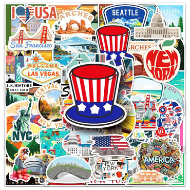 10/50Pcs USA American New York City Travel Stickers Aesthetic Landmark Decals DIY Luggage Phone Motorcycle Car Bike Sticker Toy (Online Order Only)