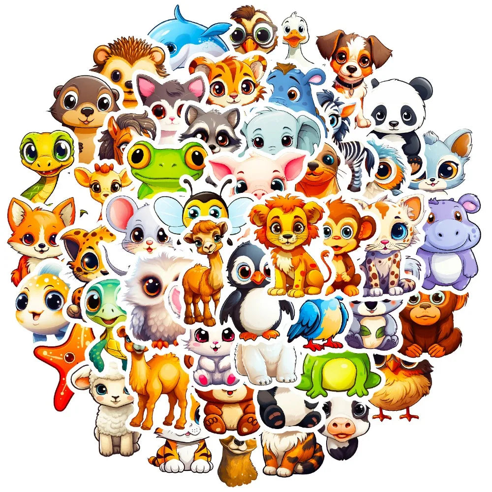 50pcs Cute Animal Stickers with Big Eyes Waterproof Vinyl Decals DIY Laptops Water Bottles Phones Decorative Stickers Kids Toy (Online Order Only)