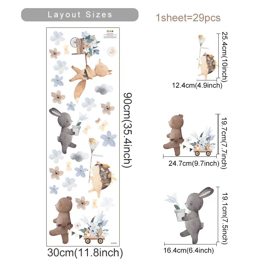 Cute Cartoon Animal Wall Stickers: Rabbits, Foxes, Bears Nursery Decor (ONLINE ORDER ONLY)
