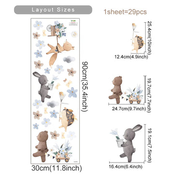 Cute Cartoon Animal Wall Stickers: Rabbits, Foxes, Bears Nursery Decor (ONLINE ORDER ONLY)